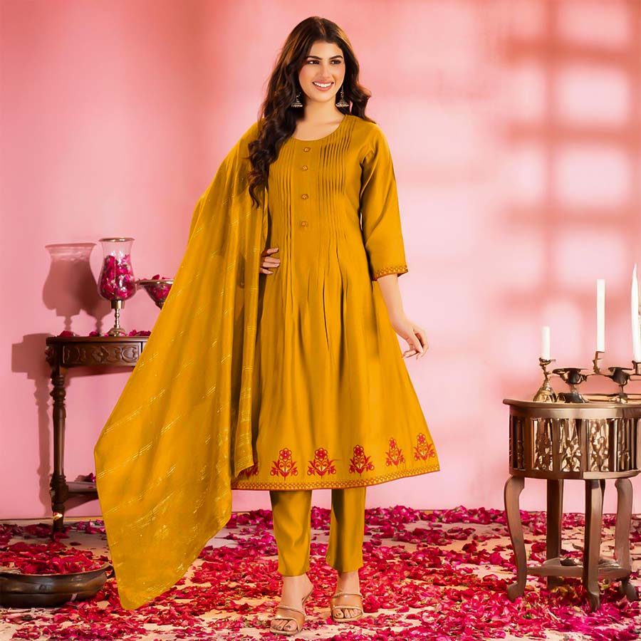 Yellow  Vertican Casual Wear Salwar Kameez