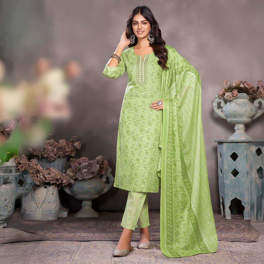 Green  Cotton Casual Wear Salwar Kameez