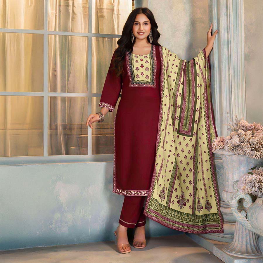 Red  Rayon Casual Wear Salwar Kameez
