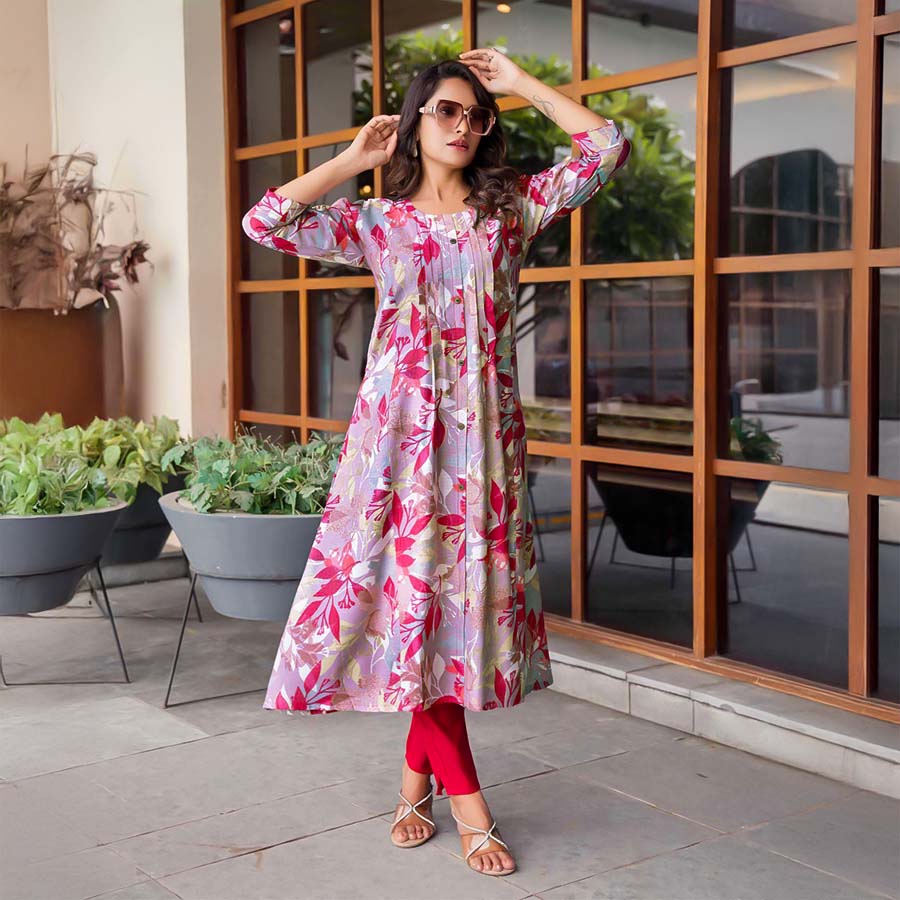 Pink  Vertican Casual Wear Kurti