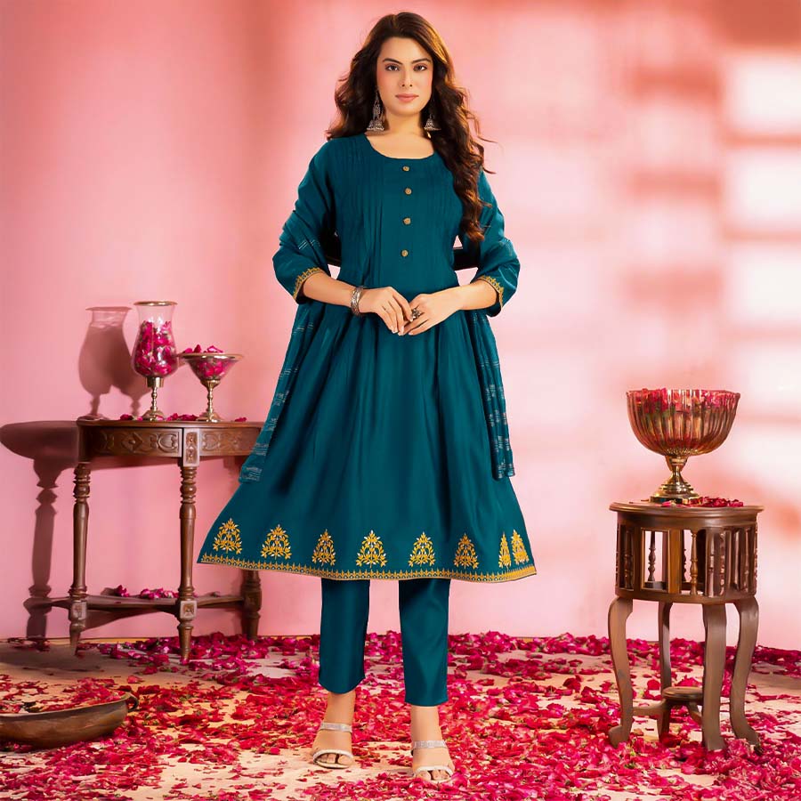 Green  Vertican Casual Wear Salwar Kameez