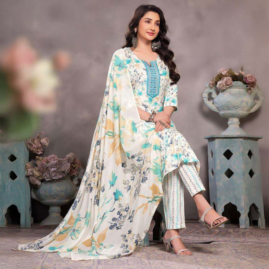 White Cotton Casual Wear Salwar Kameez