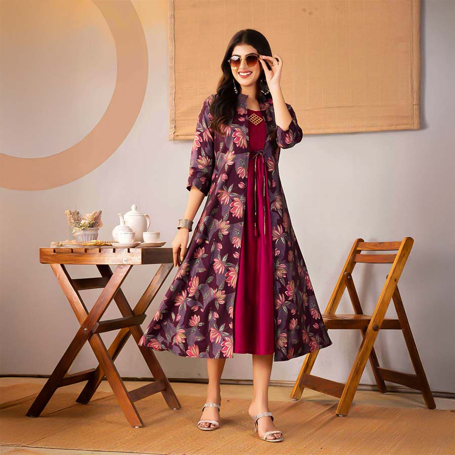 Magenta  Chanderi Modal Printed Kurti