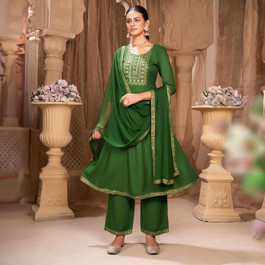 Green  Rayon Casual Wear Salwar Kameez