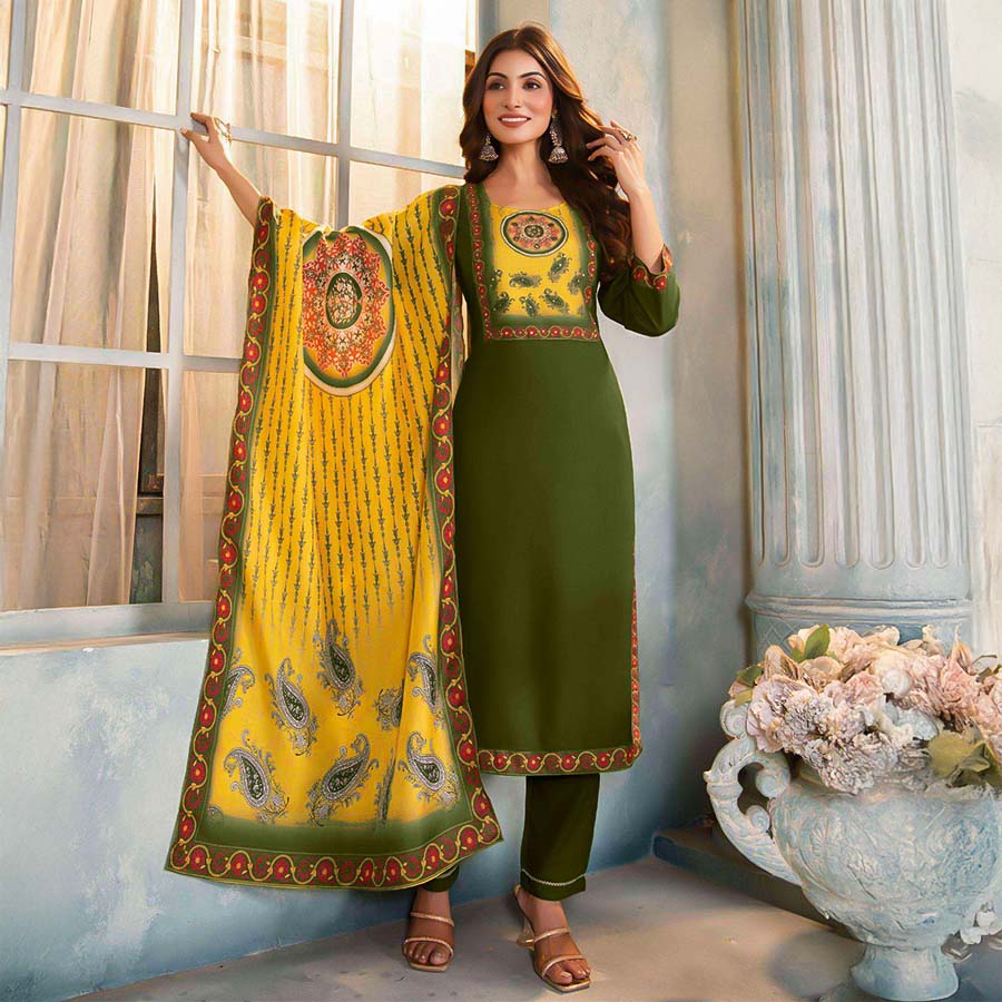 Green  Rayon Casual Wear Salwar Kameez