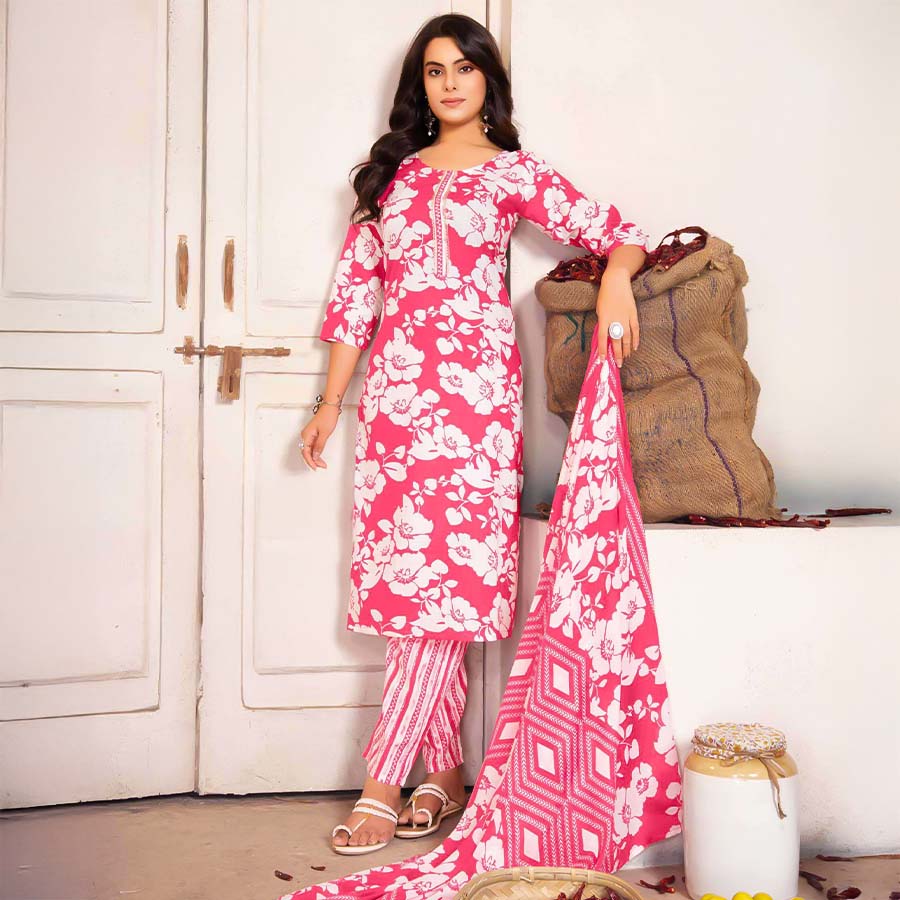 Magenta Cotton Casual Wear Salwar Kameez
