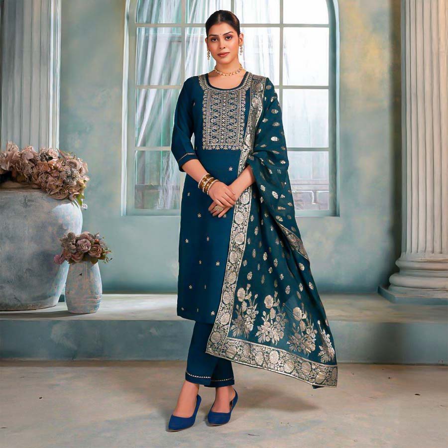 Blue  Vertican  Casual Wear Salwar Kameez