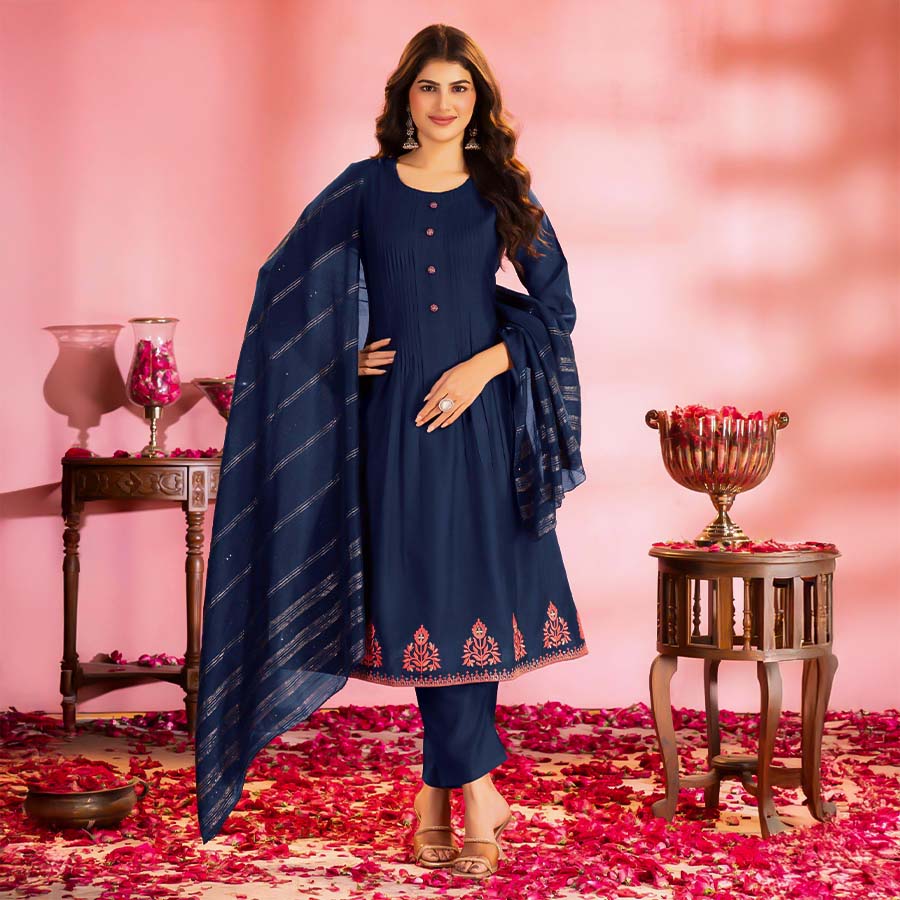 Blue Vertican Casual Wear Salwar Kameez
