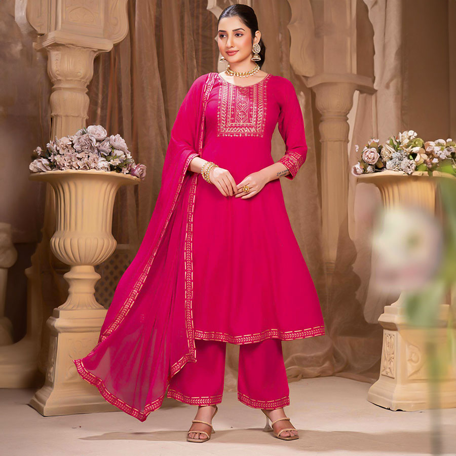 Magenta  Rayon Casual Wear Salwar Kameez