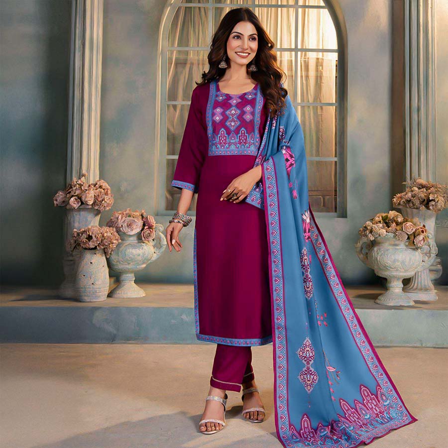 Magenta Rayon Casual Wear Salwar Kameez
