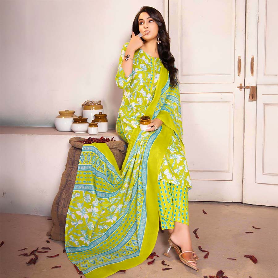 Green Cotton Casual Wear Salwar Kameez