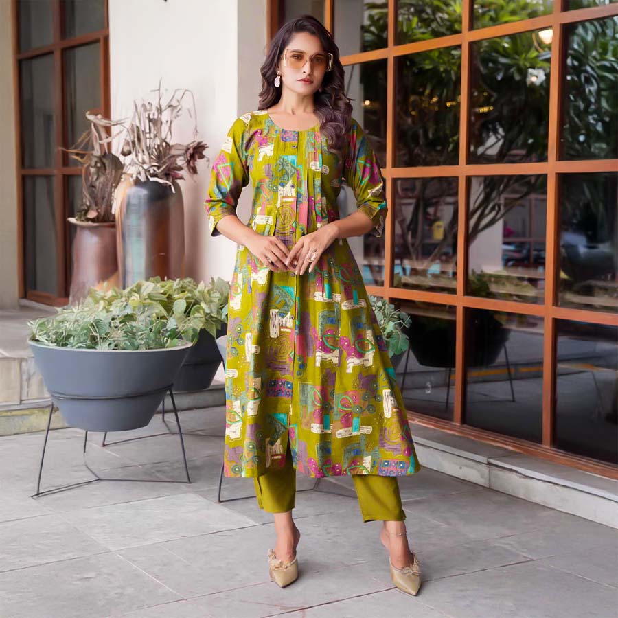 Green  Vertican Casual Wear Kurti
