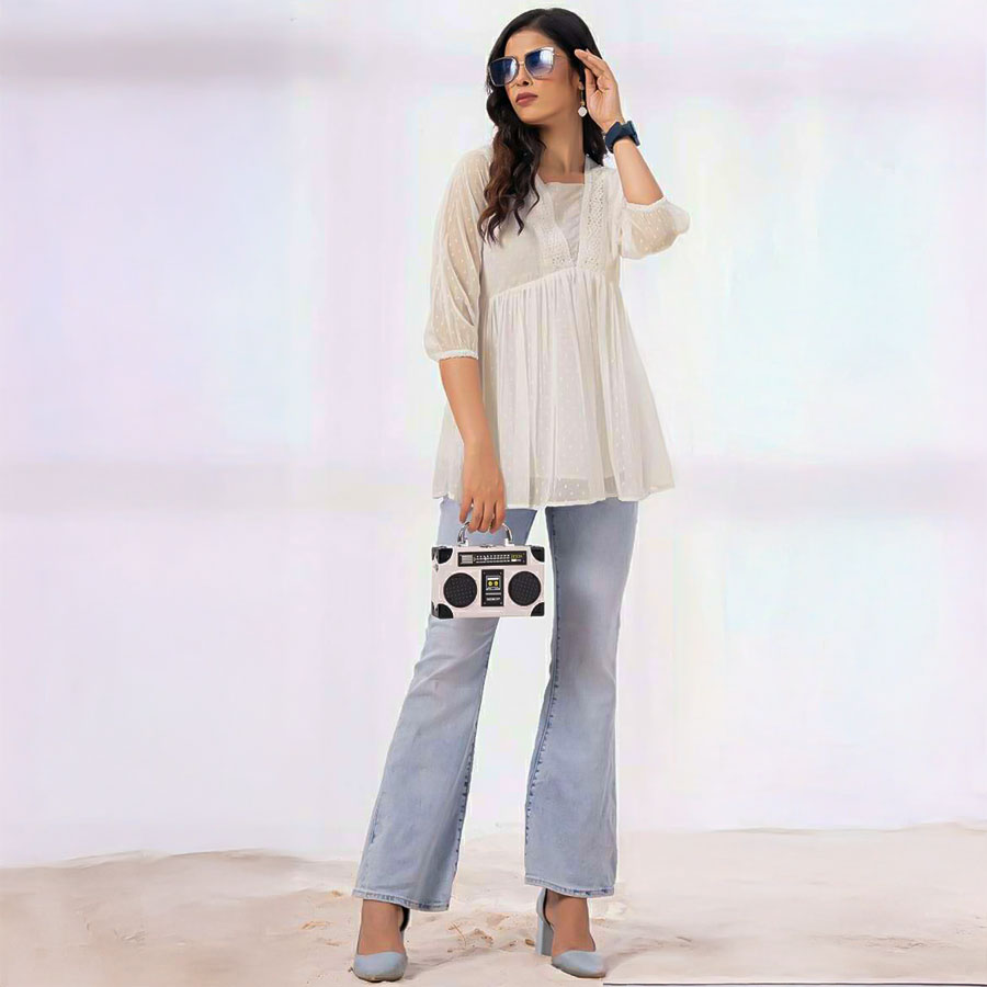White  Georgette Casual Wear Kurti