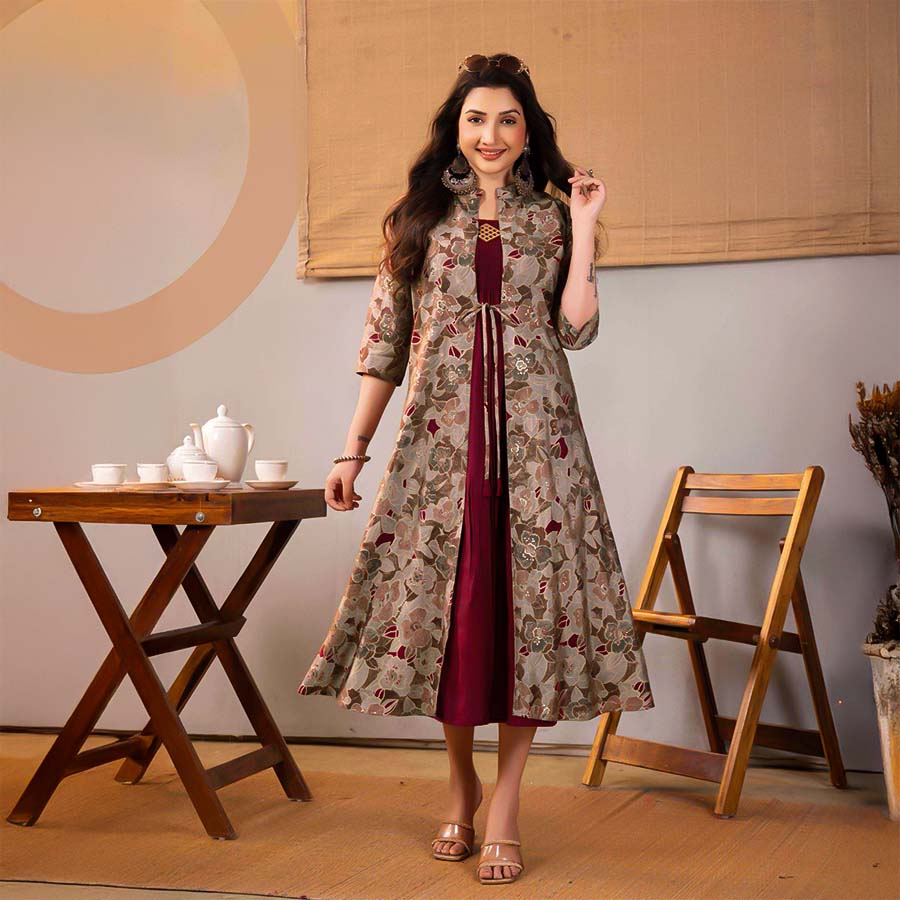 Red Chanderi Modal Printed Kurti