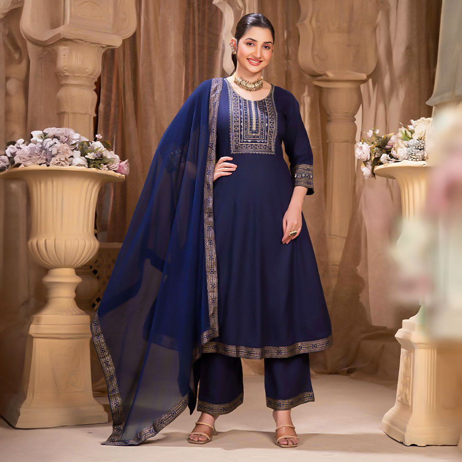 Blue Rayon Casual Wear Salwar Kameez