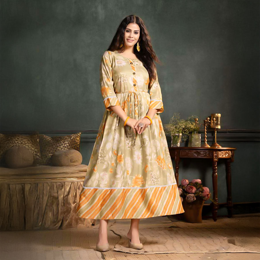 Yellow  Capsule Print Casual Wear Kurti