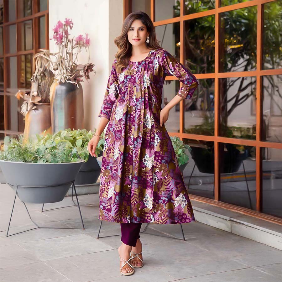 Purple  Vertican Casual Wear Kurti