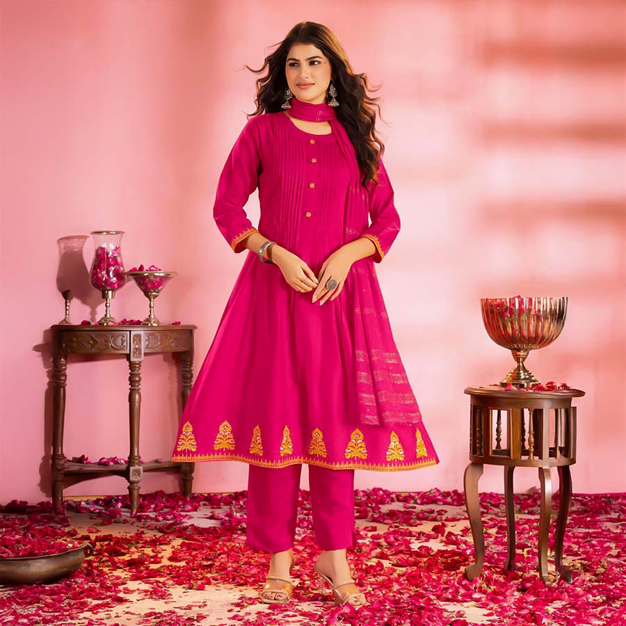 Red Vertican Casual Wear Salwar Kameez