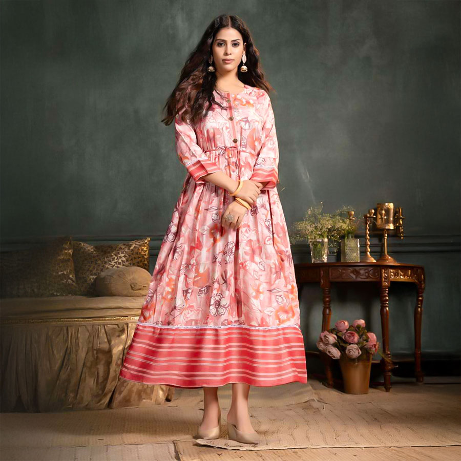 Pink  Capsule Print Casual Wear Kurti