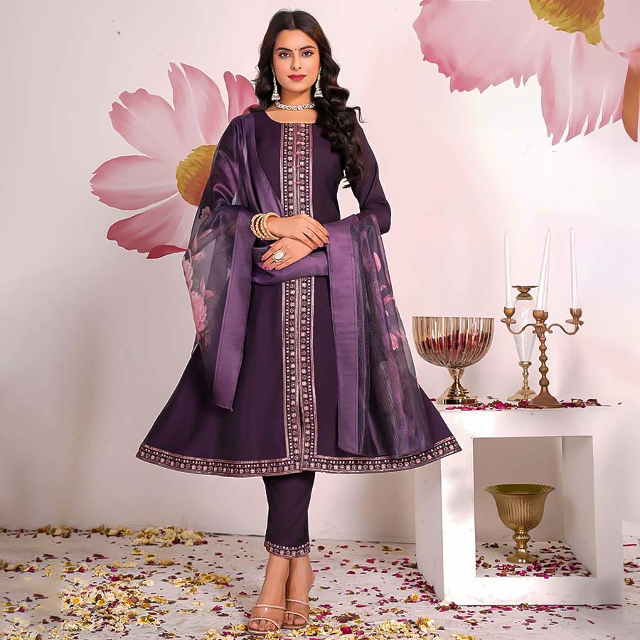 Blue  Roman Silk Casual Wear Salwar Kameez