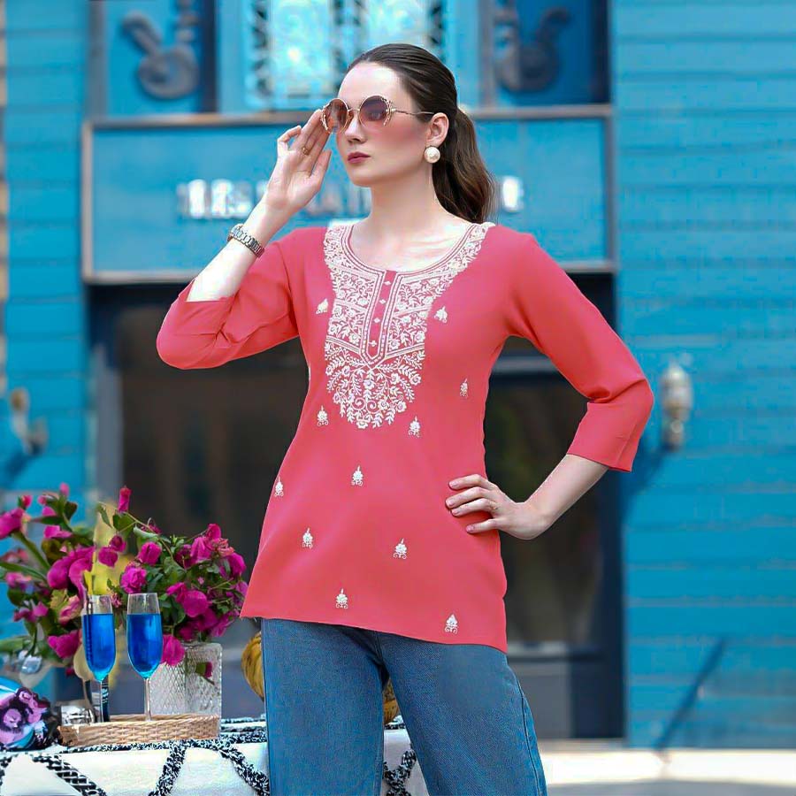 Orange Rayon Casual Wear Kurti