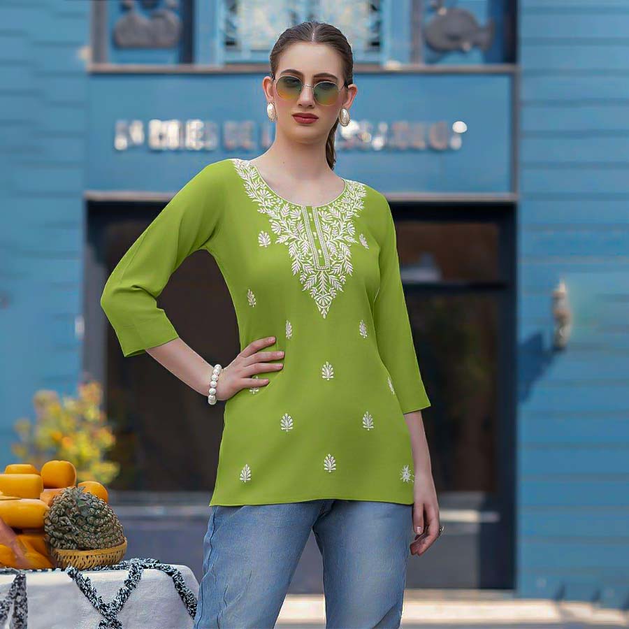 Green Rayon Casual Wear Kurti