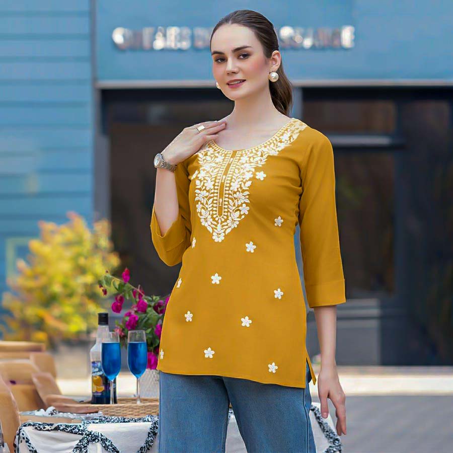 Yellow Rayon Casual Wear Kurti