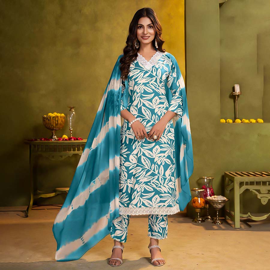 Sky Blue Rayon Printed Salwar Kameez