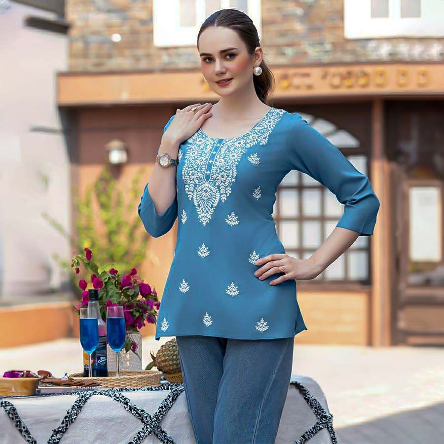 Blue Rayon Casual Wear Kurti