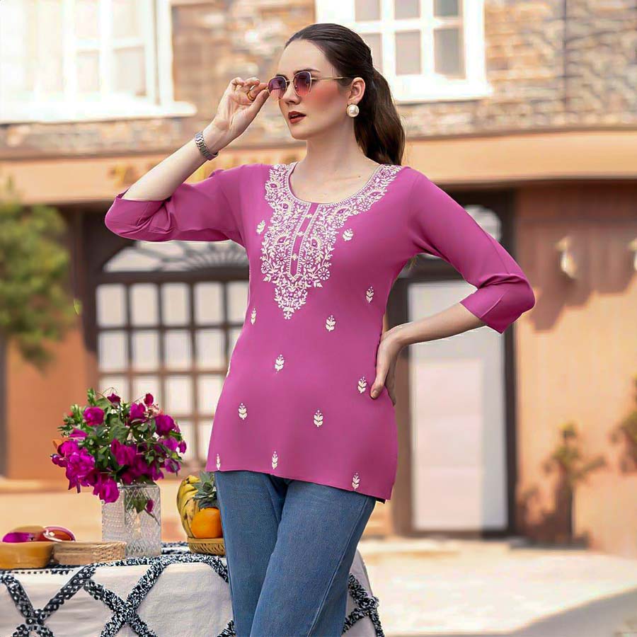 Pink  Rayon Casual Wear Kurti