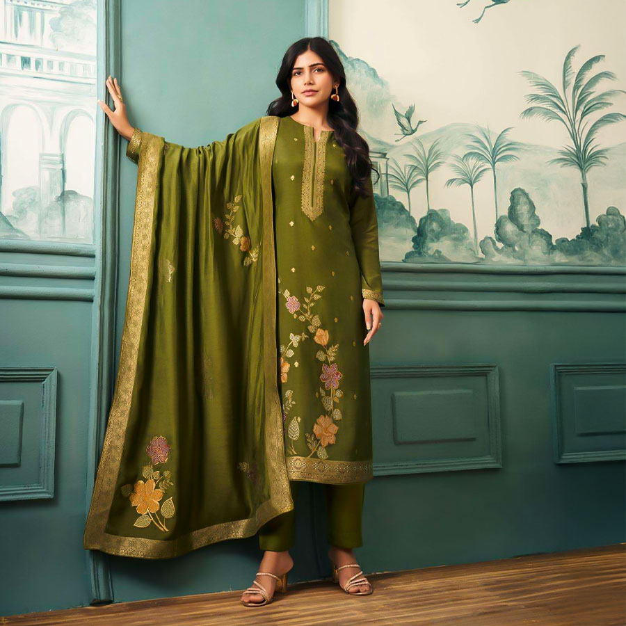 Green  Bemberg Muslin Casual Wear Salwar Kameez