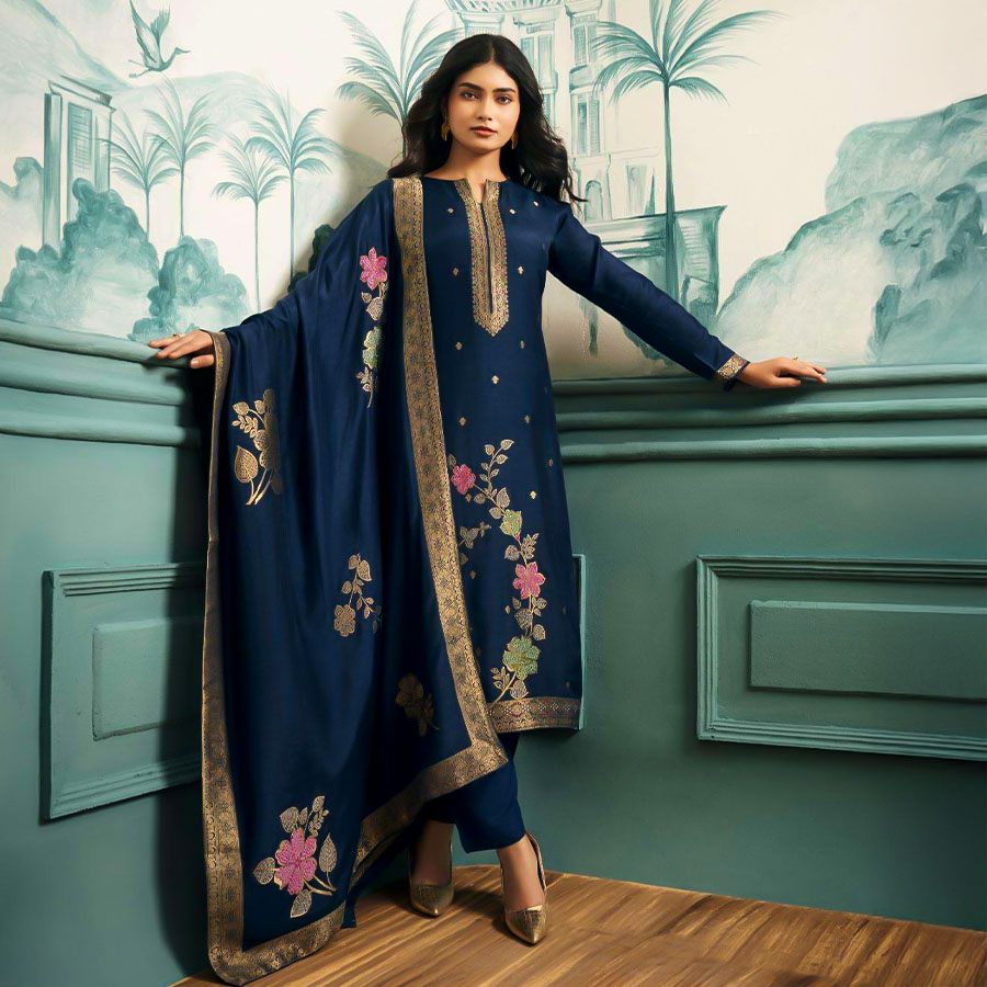Blue  Bemberg Muslin Casual Wear Salwar Kameez