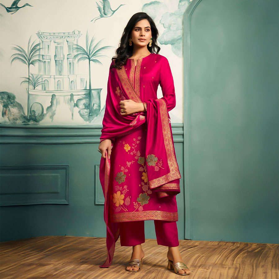 Red Bemberg Muslin Casual Wear Salwar Kameez