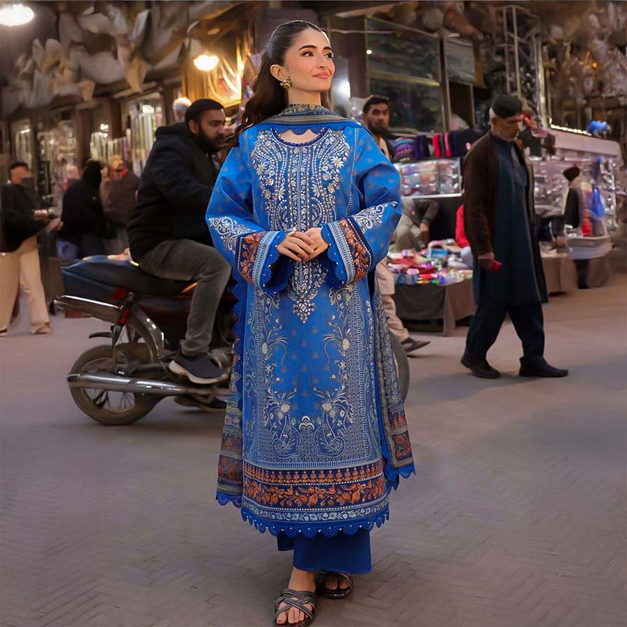 Blue Cotton Printed Salwar Kameez