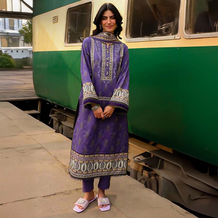 Purple Cotton Printed Salwar Kameez