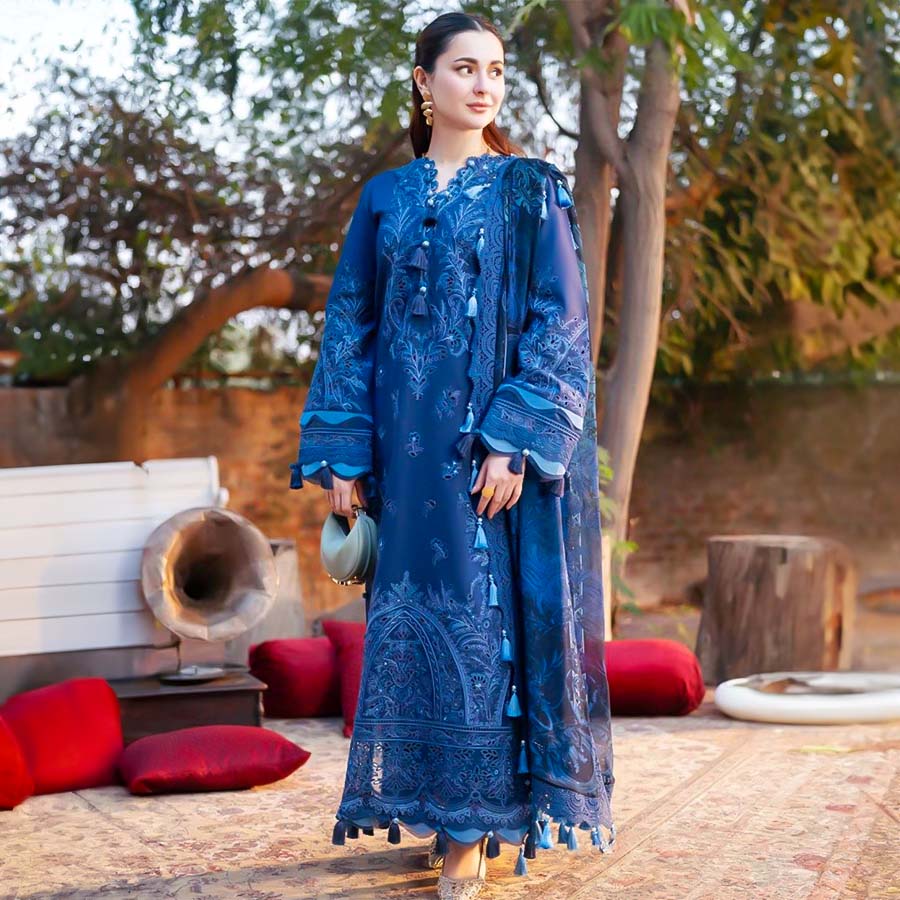 Blue Lawn Cotton Casual Wear Salwar Kameez