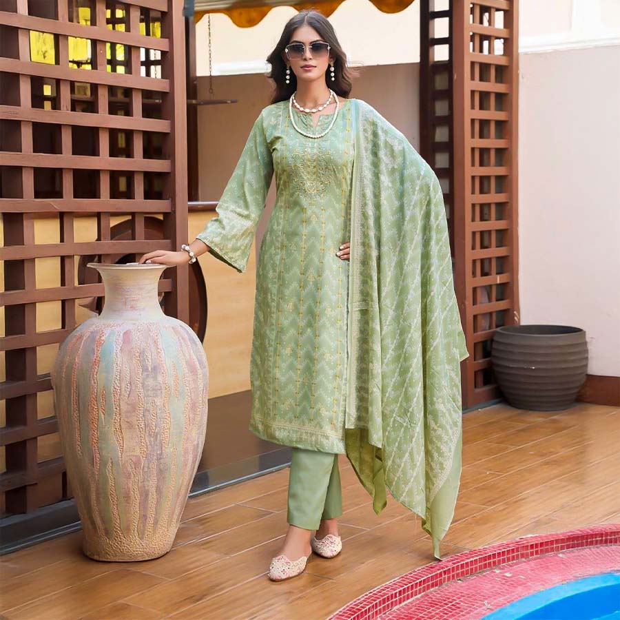 Green  Cotton Casual Wear Salwar Kameez