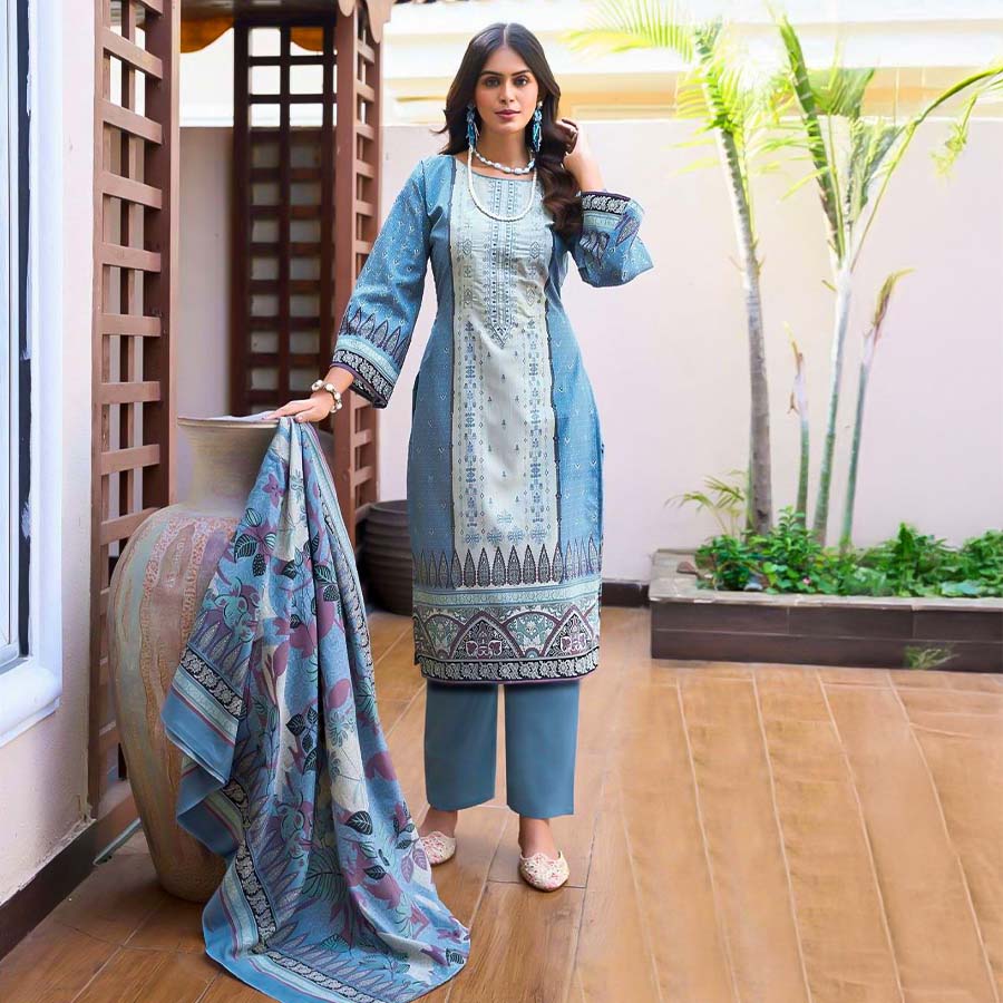Blue  Cotton Casual Wear Salwar Kameez