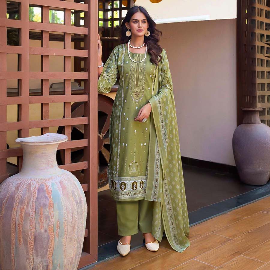 Green  Cotton Casual Wear Salwar Kameez