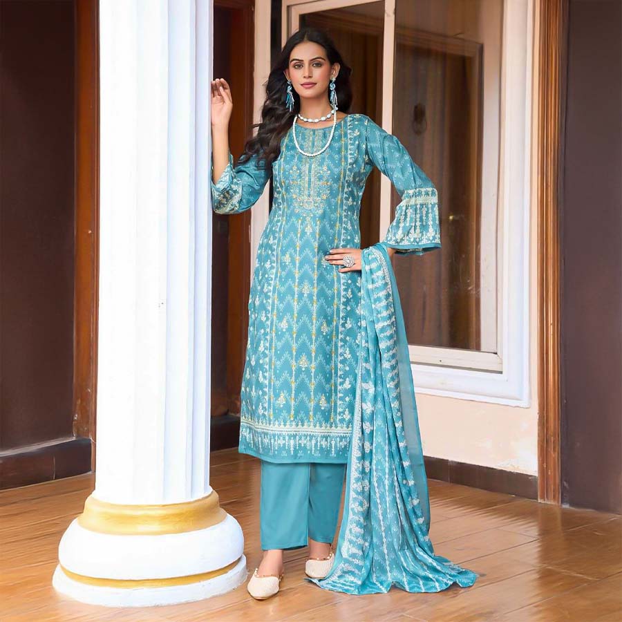 Blue  Cotton Casual Wear Salwar Kameez