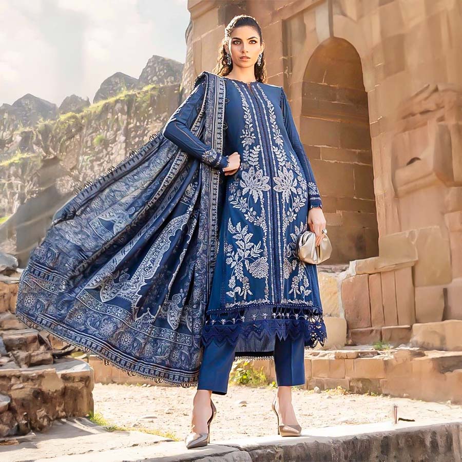 Blue Lawn Cotton Casual Wear Salwar Kameez