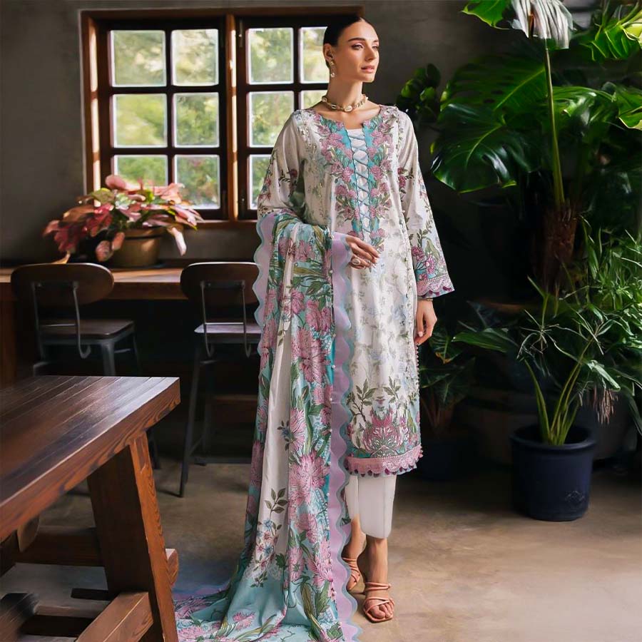 White  Cotton Printed Salwar Kameez