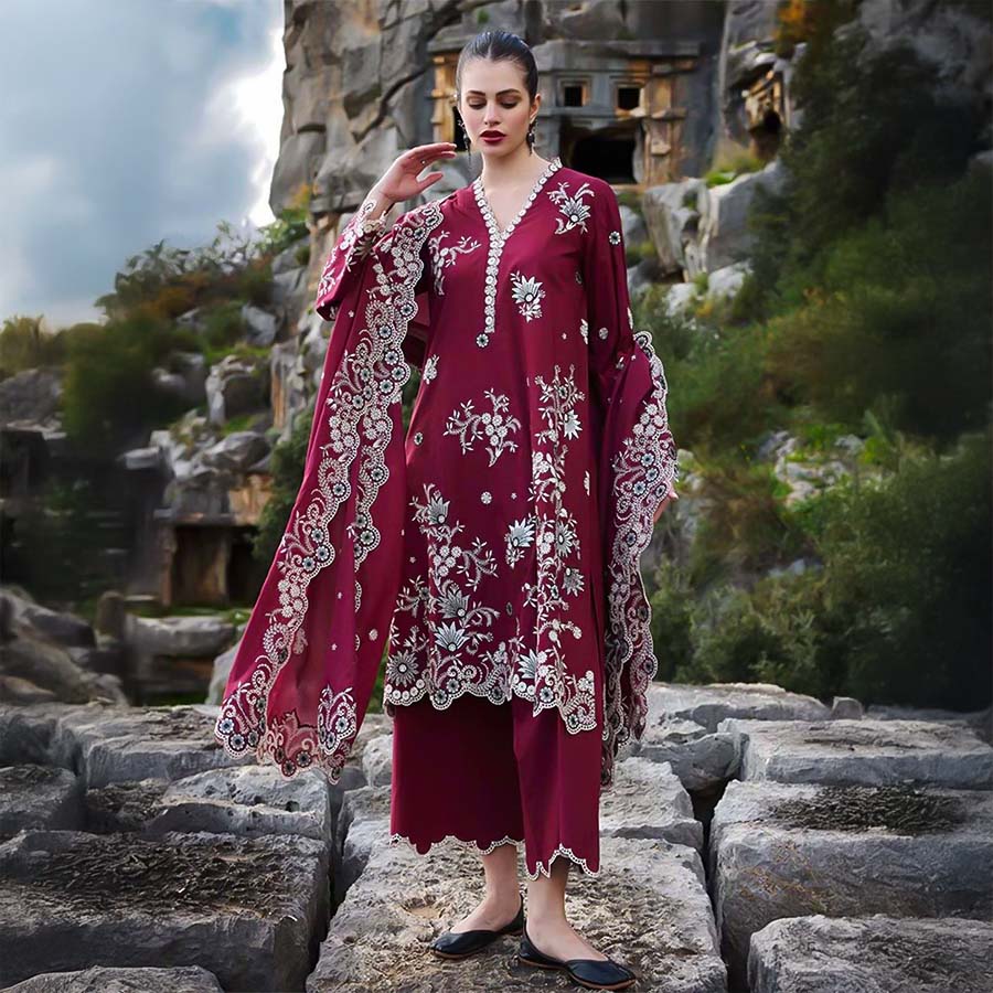 Red  Cotton Casual Wear Salwar Kameez