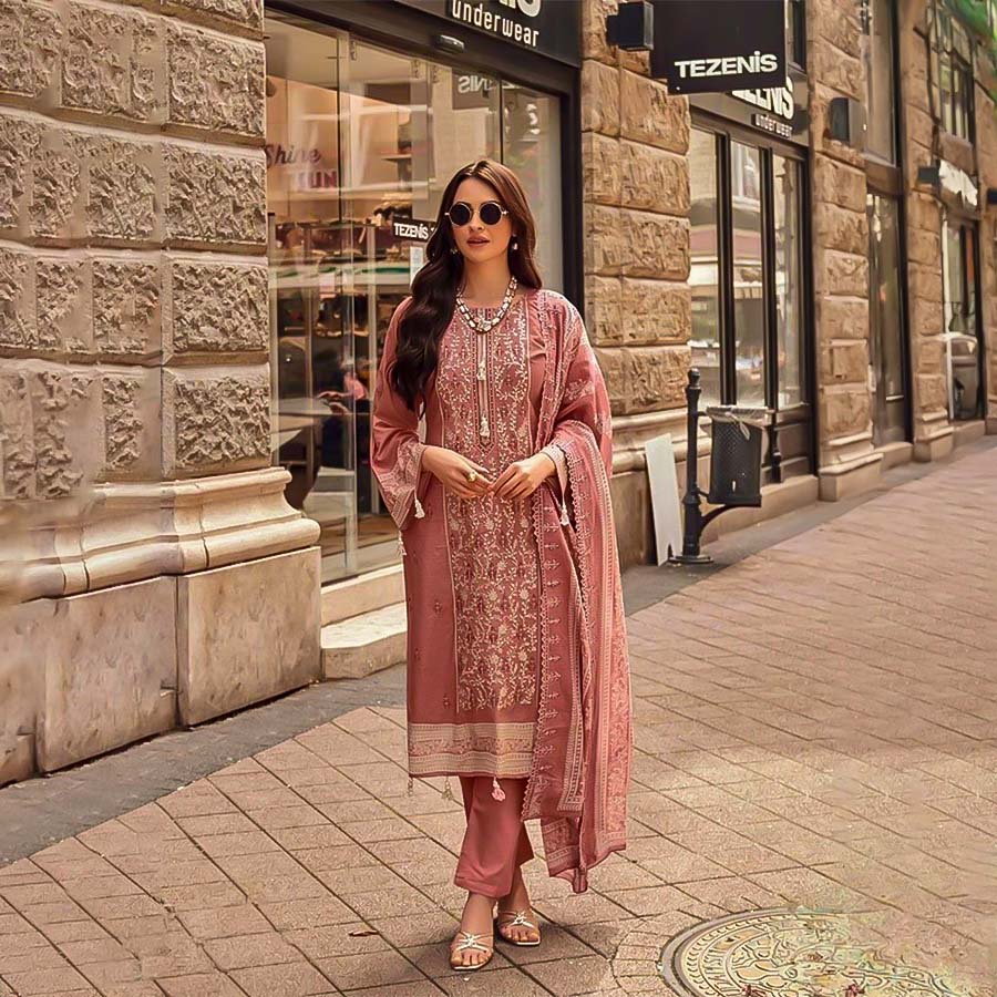 Pink Cotton Printed Salwar Kameez