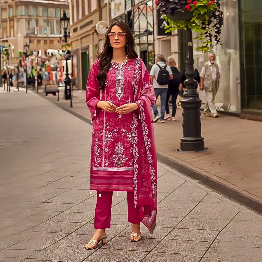 Red Cotton Printed Salwar Kameez