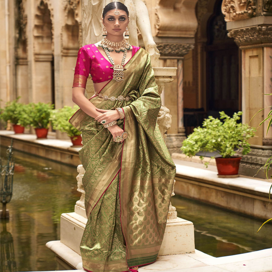 Olive Silk Casual Saree