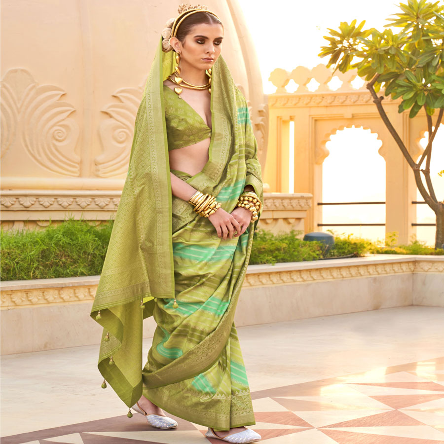 Light Olive Silk Designer Saree