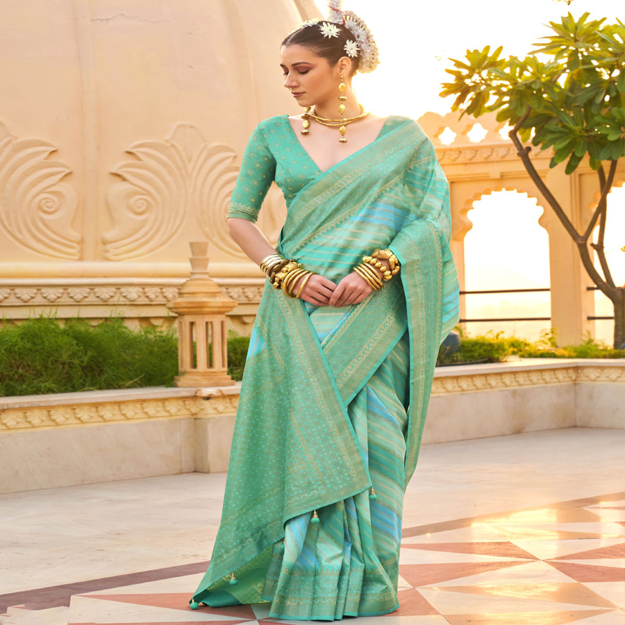 Teal Green Silk Designer Saree