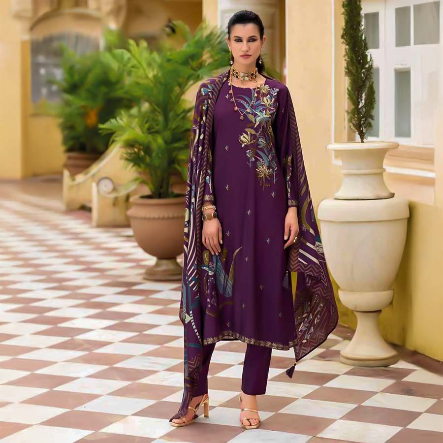 Violet Viscose Modal Casual Wear Salwar Kameez