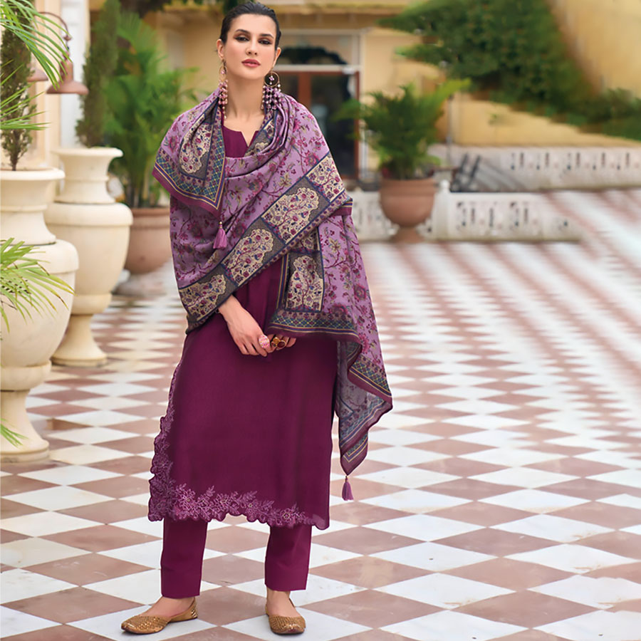 Purple Viscose Casual Suit